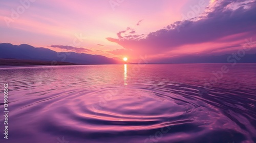 Obraz na płótnie This peaceful image features a stunning sunset reflecting off calm waters, creating ripples that evoke feelings of tranquility and serenity in nature's beauty. w salonie