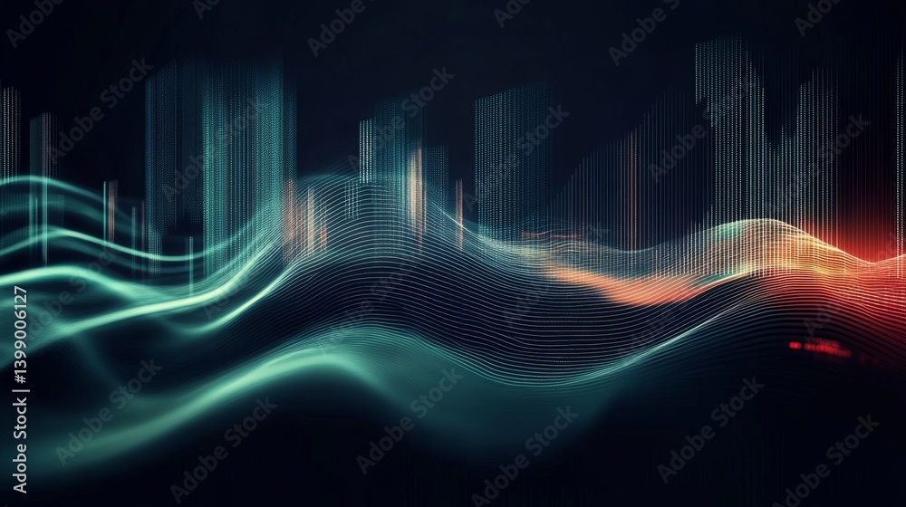 An abstract depiction of fluid digital waves showcasing a blend of vivid colors and patterns, representing the beauty of technology and modern art in a dynamic visual experience.