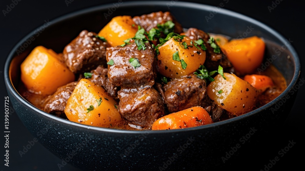 Hearty beef stew in a bowl