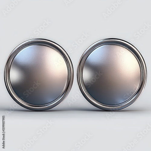 Realistic Silver Round Metallic Badge Pin Brooch Mockup with Front and Back View Isolated on White Background