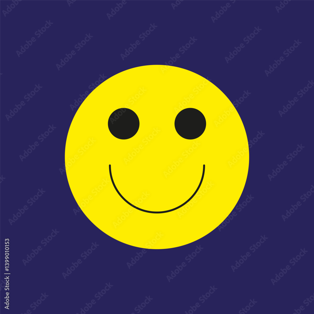 Fototapeta premium Yellow smile icon. Happy face vector. Joyful mood shape. Dark blue background.