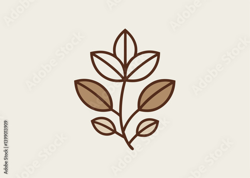 Botanical Elegance: A minimalist illustration of a delicate branch featuring leaves, evoking simplicity and natural beauty, perfect for design purposes.