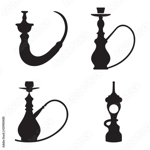Four Silhouette Images of Hookah Pipes