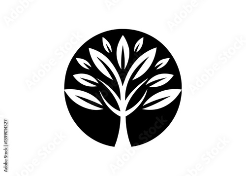 Eco-conscious Emblem: A minimalist, yet powerful monochrome emblem of a thriving tree set within a circular frame, representing the essence of growth, and nature.