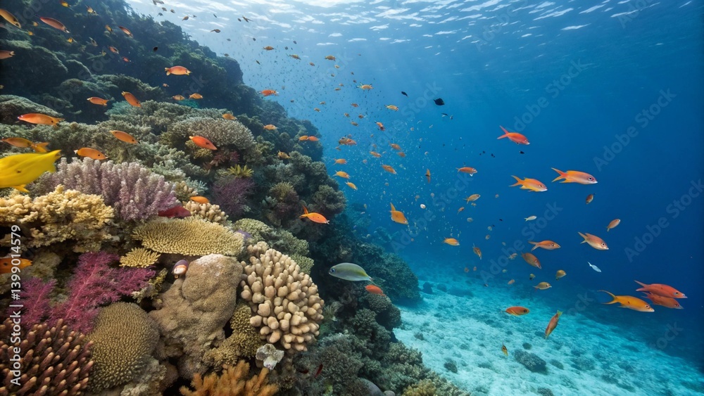 Fototapeta premium Coral reef life, highlighting the colors and marine ecosystem. 