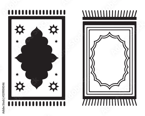 Two Islamic Prayer Rugs in Black and White Outline