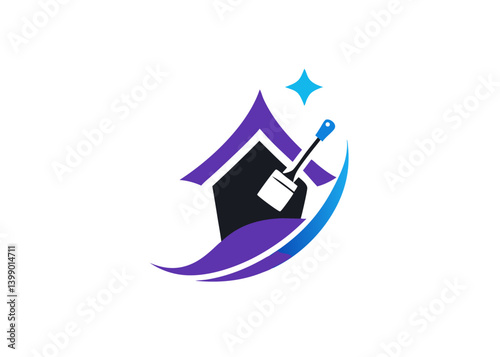 Home Cleaning Service: A sleek, symbolic representation of cleanliness and home care. This image showcases a house silhouette, complemented by cleaning tools.