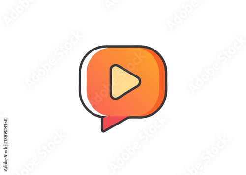 Orange Play Icon in Chat Bubble:  A vibrant, vector-style play icon encapsulated within a playful orange chat bubble, signifying multimedia engagement and digital communication.