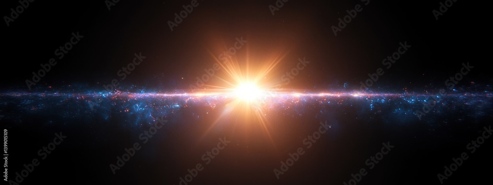 Light Burst in Dark Void with Lens Flare Effect High Contrast Cosmic Theme