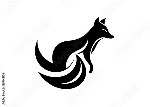 Graceful Silhouette: A sleek, minimalist black fox, its form embodying the essence of wild elegance and agility, rendered against a pristine background.