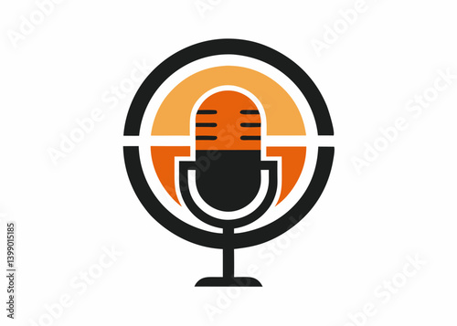 Podcast Logo: A vector illustration of a vintage microphone, set against a retro-styled circular background, representing the essence of broadcasting.