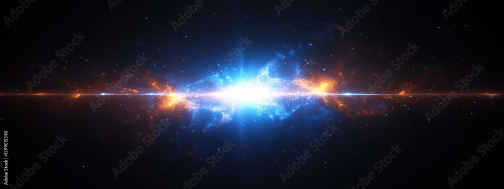 Bright Blue Lens Flare Optical Effect in Deep Space