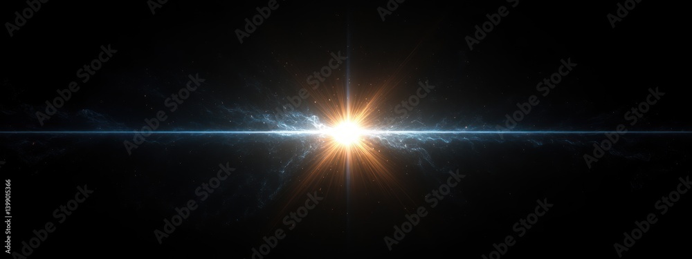Bright Light Burst in Dark Background Optical Lens Flare Digital Art
