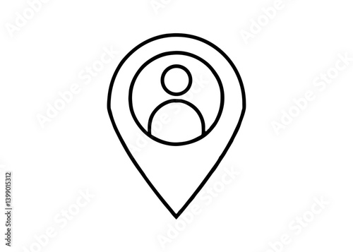 Geolocation of Person : A simple, minimalist icon of a person situated within a location marker, representing the precise whereabouts of an individual in a digital era, ideal for maps and navigation.