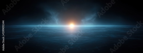 Obraz na płótnie bright light glowing lens flare shine optical effects in dark void minimalist sci-fi digital art w salonie