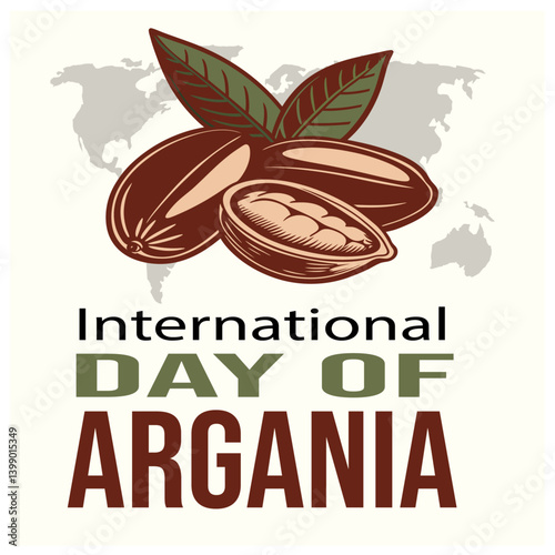 International Day of Argania, species of a woodland ecosystem known as Arganeraie, which is rich in endemic flora template for banner, poster and card