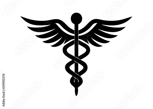 Caduceus: A black caduceus symbol, representing the essence of healthcare, is showcased against a pristine background, evoking a sense of wellness and medical.