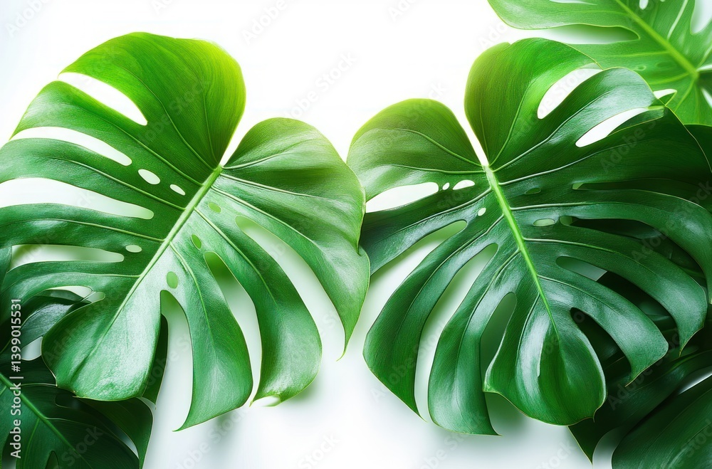 Isolated Tropical Monstera Leaves on White Background