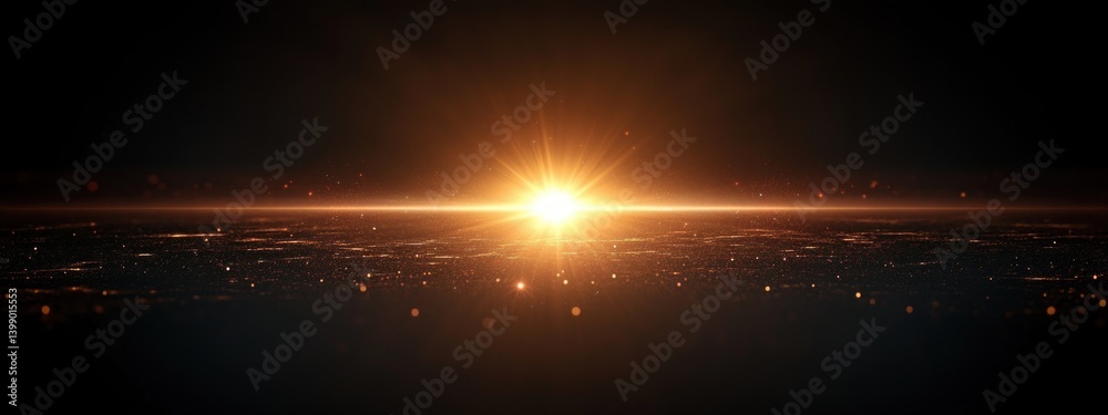 glowing light source with optical lens flares in dark background
