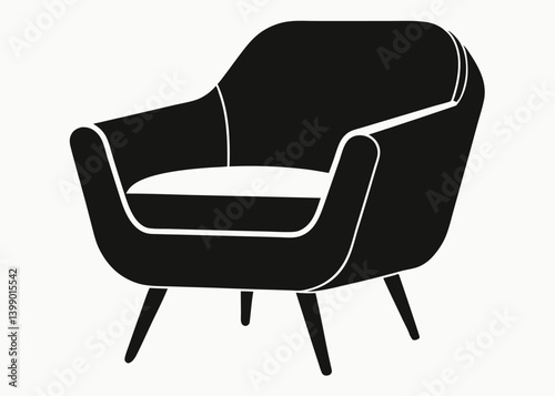 Minimalist Armchair: A modern and elegant silhouette of a comfortable armchair, perfect for interior design, featuring clean lines and a timeless aesthetic.