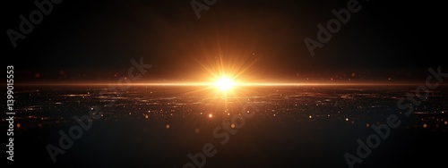 glowing light source with optical lens flares in dark background