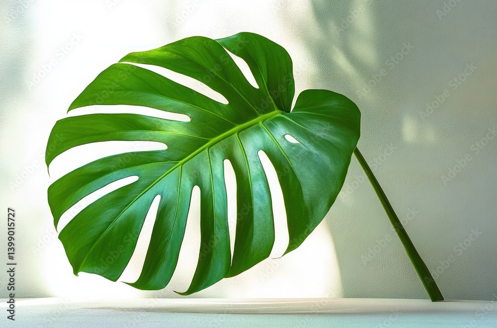 Monstera Leaf Minimalist Design Isolated on White Background Tropical Foliage Tropical Plant