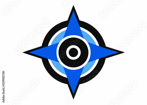 Navigational Compass Rose: A stylized compass rose with a four-pointed star in a vibrant blue, centered within a circular design, guides towards direction and discovery.
