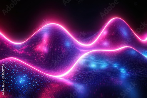 Obraz na płótnie Neon Light Wave Illustration Cyberpunk Abstract Design Laser Show Reflections in Dark Environment w salonie