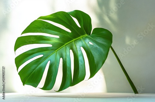 Obraz na płótnie Monstera Leaf Minimalist Design Isolated on White Background Tropical Foliage Tropical Plant w salonie