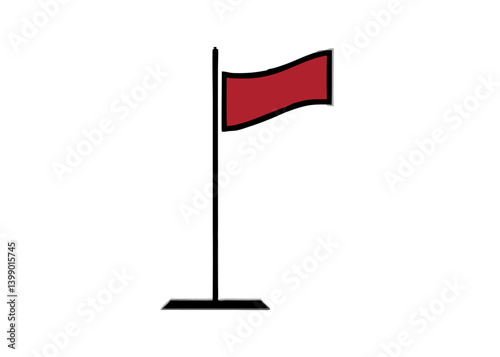 Red Flag Silhouette: A minimalist depiction of a scarlet flag waving in the wind, conveying messages of warning, alert, or direction, and standing in solitude against the vast sky.