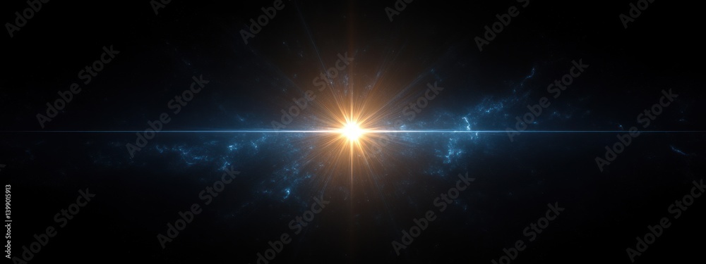 Bright Light Burst in Dark Background Minimalist Digital Art