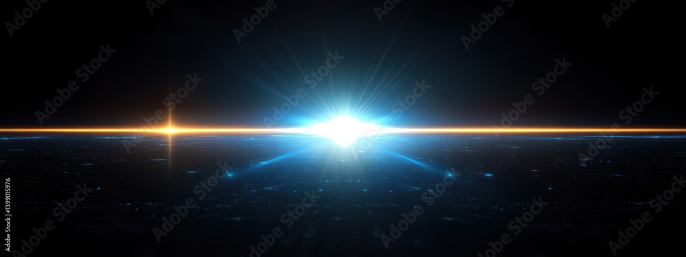 Futuristic Blue Light Lens Flare Effect in Sci-Fi Digital Art