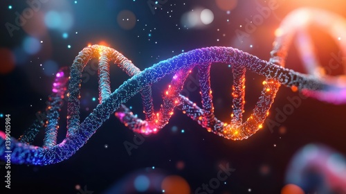 Obraz na płótnie Futuristic DNA Helix Digital Art with Neon Bokeh Background for Genome Research and Innovative Medical Technologies w salonie