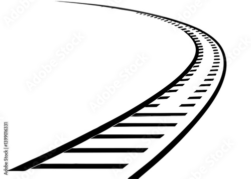 Curve of the Rails: A stark, minimalistic illustration of a curved railroad track, its design emphasizing the lines and form that guide transport, symbolizing journeys and direction.