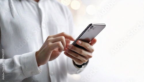 スマートフォンを操作している男性の手元