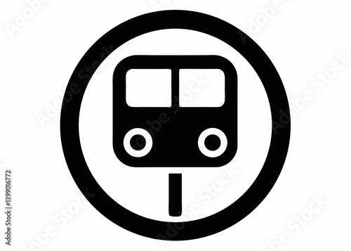 Public Transit Symbol: An iconic black and white symbol representing public transportation, perfect for use in informational graphics or design projects.