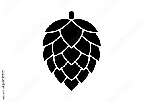 Hop Cone Silhouette: A striking black silhouette of a hop cone, capturing the essence of brewing ingredient with a clean, bold aesthetic.