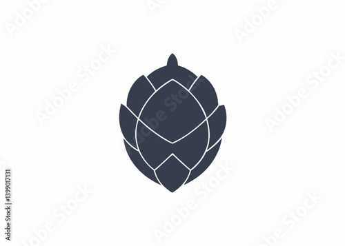 Hop Cone Icon: Minimalist graphic design captures the essence of a hop cone, a key ingredient in brewing, set against a clean, neutral backdrop.