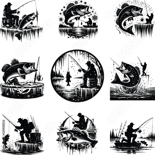 Funny Ice Fishing Silhouette Svg Bundle, Fishing Svg