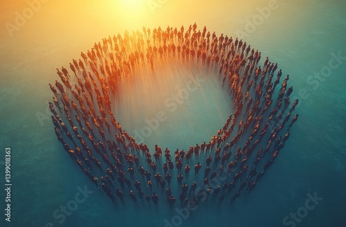 Diverse People Forming Circle Minimalist Design Aerial View Community Communication Gathering