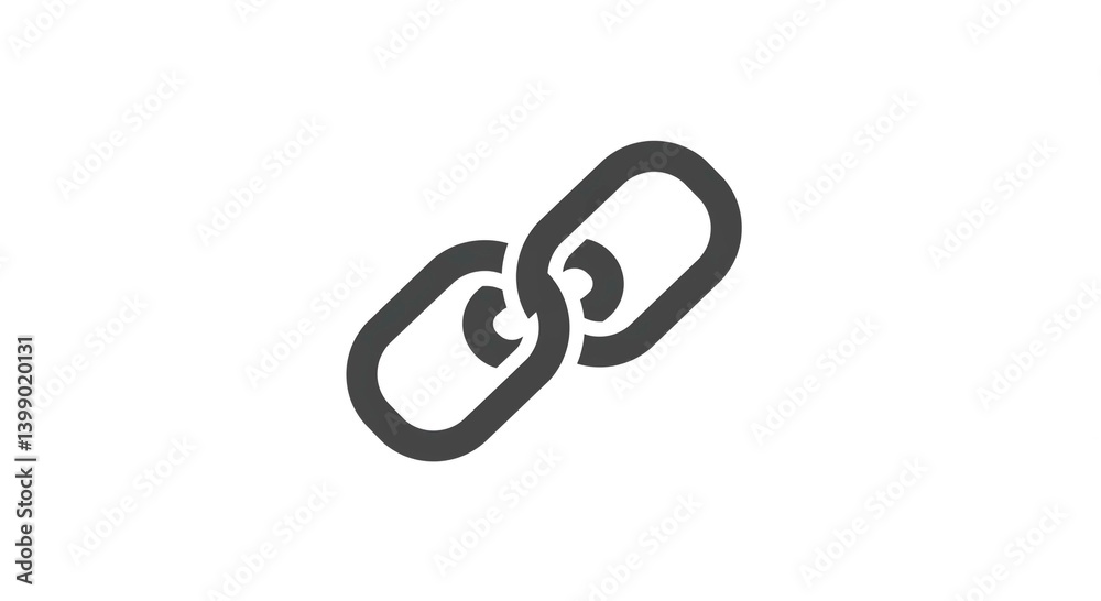 Linked Connection Icon: A simplistic yet striking representation of connection, link, and unity through two intertwined chain links, symbolizing a robust bond. Linked Connection Icon: A simplistic yet striking representation of connection, link, and unity through two intertwined chain links, symbolizing a robust bond.