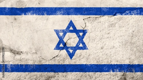 Israel flag painted on old wall - Star of David with two blue stripes