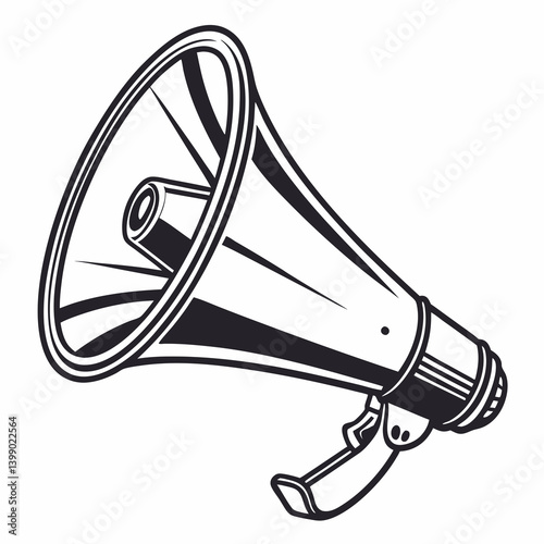 Vintage Black and White Megaphone Line Art Vector Illustration - Retro Loudspeaker Graphic Design
