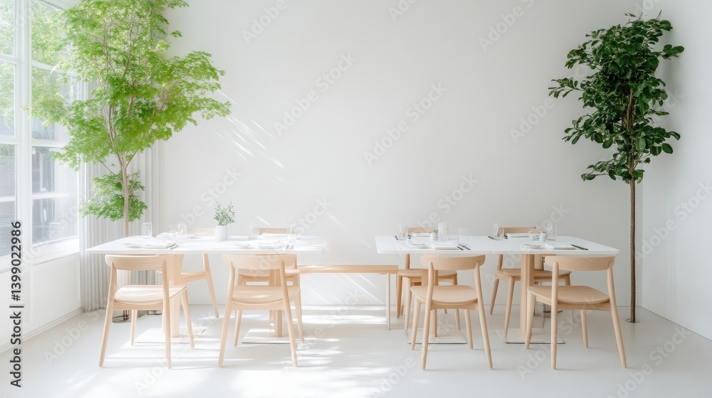 Light-filled, minimalist dining room