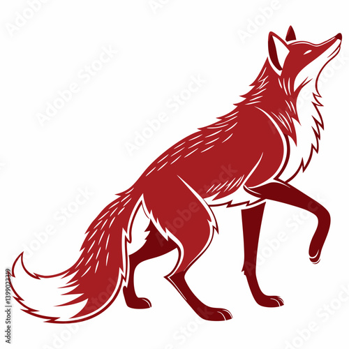 Red Fox Vector Illustration - Stylized Heraldic Standing Animal Wildlife Design