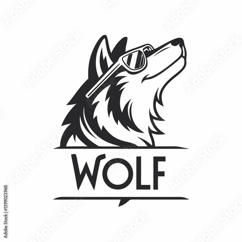 Stylish Wolf Head with Sunglasses Vector Black and White Graphic