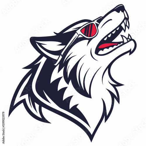 Wallpaper Mural Stylized Howling Wolf Head with Sunglasses Cartoon Vector Mascot Logo Black White Red Torontodigital.ca