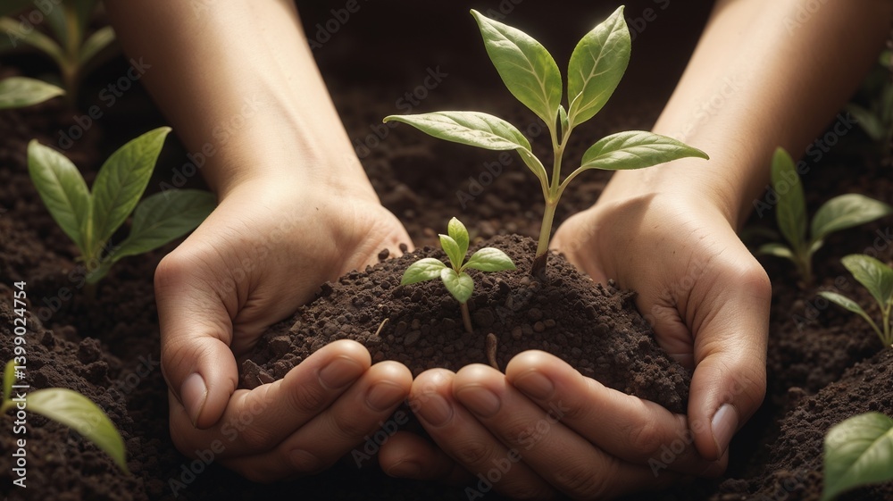 Fototapeta premium Hands holding a plant