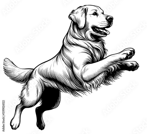 Hand drawn cute Golden Retriever in full-body, vector sketch isolated on white background, SVG vector	
