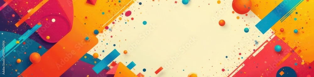 Fototapeta premium Boldly colored geometric shapes in a pop art style background, bold outlines, patterned wall